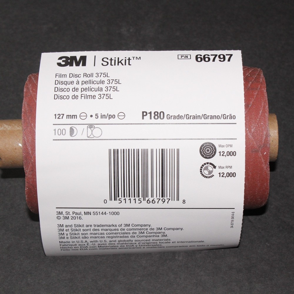 3M STIKIT P180 GRADE 375L FILM DISC ROLL 5″ DIA. 100 PIECES. 66797 SANDPAPER