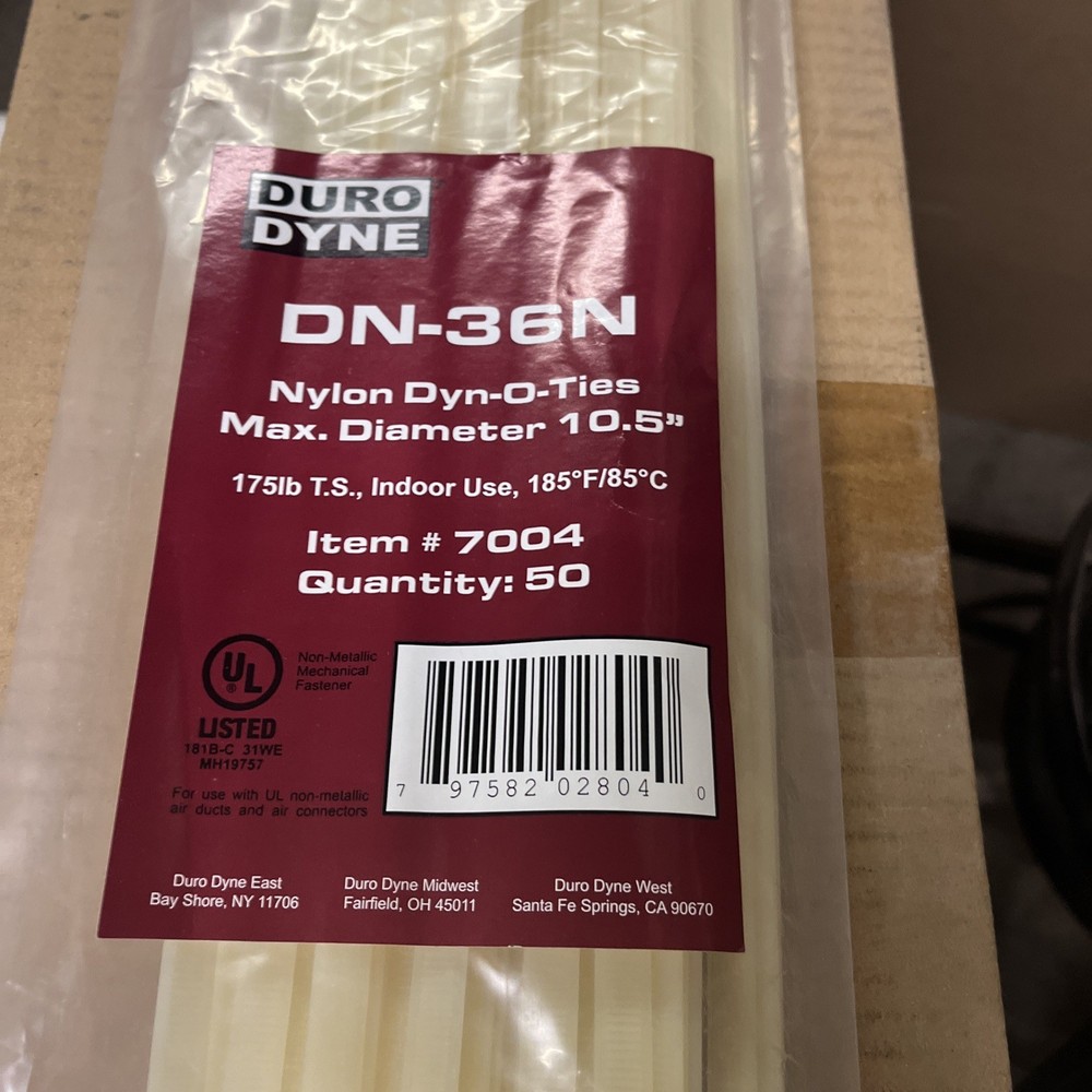 DURO-DYNE -36″ Nylon Cable Tie- 50/Pkg -Up to 11″ Diameter- DN-36N- WHITE-NEW