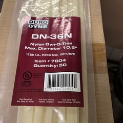 DURO-DYNE -36″ Nylon Cable Tie- 50/Pkg -Up to 11″ Diameter- DN-36N- WHITE-NEW