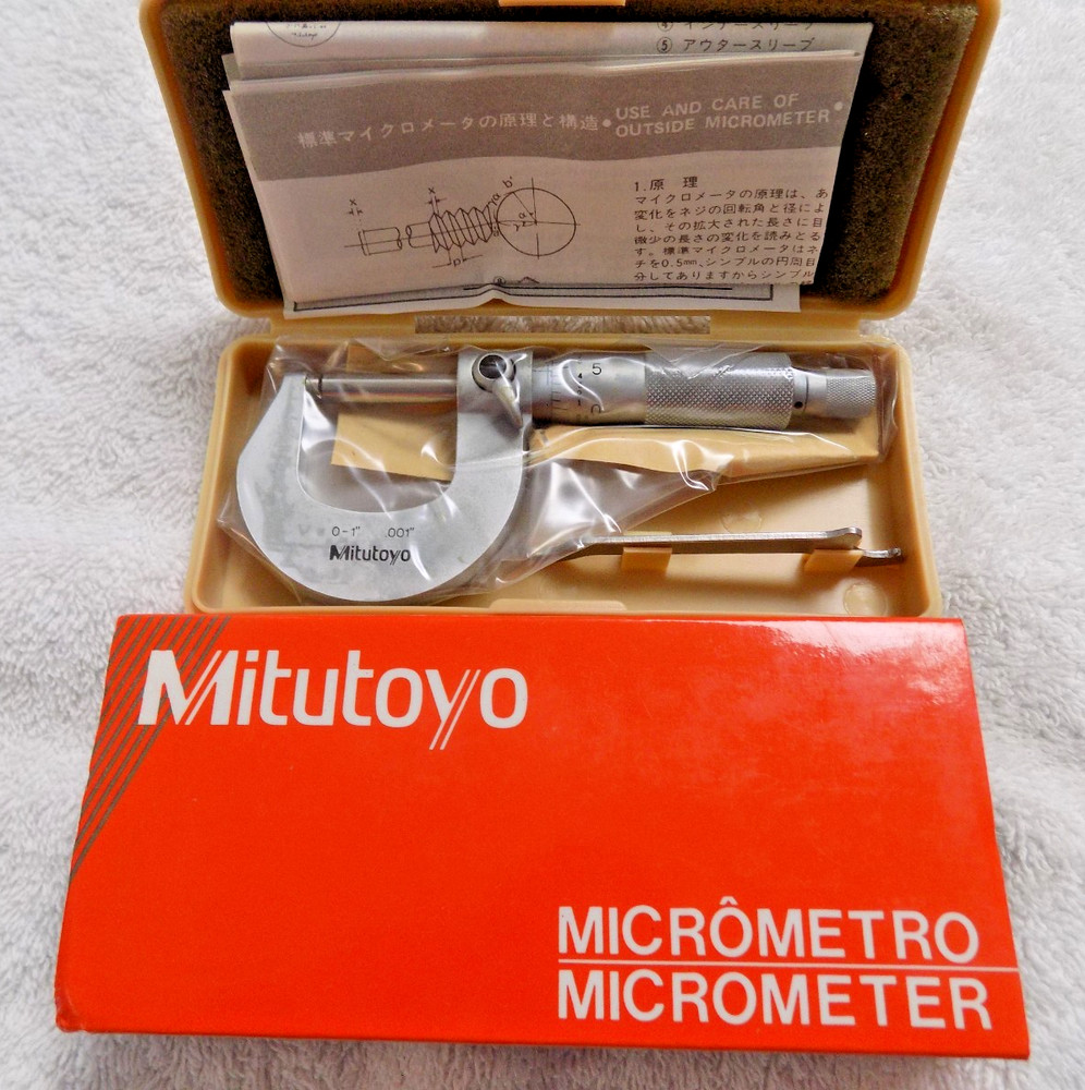New Mitutoyo 0-1 Outside Micrometer .001″ Lock Ratchet Stop Machinist Tool