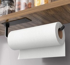 Matte Black Paper Towel Holder Self Adhesive Under Cabinet Kitchen Roll Dispense