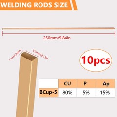 15% Silver Brazing Rods BCuP-5 Welding 10 Pcs for HVAC & Industrial Applications