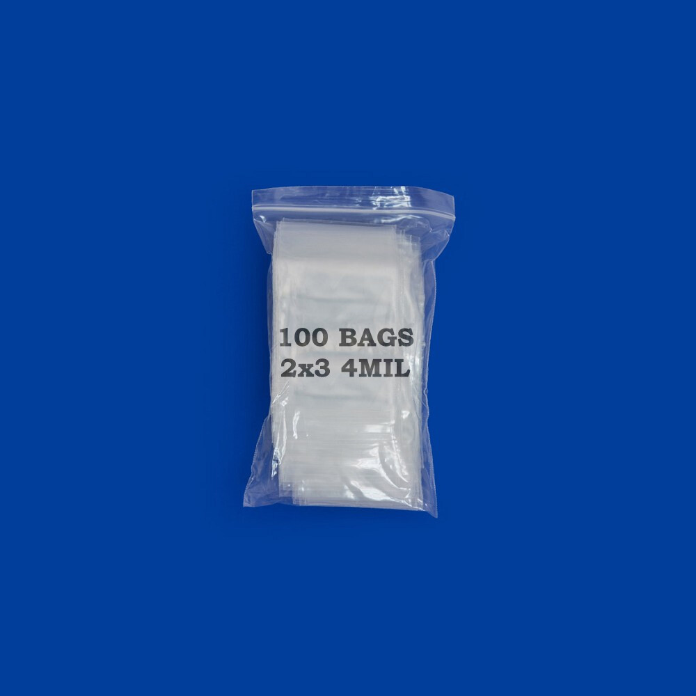 2″ x 3″ Reclosable Clear Plastic Poly Zipper Bags 4-Mil, Box of 1,000-bags