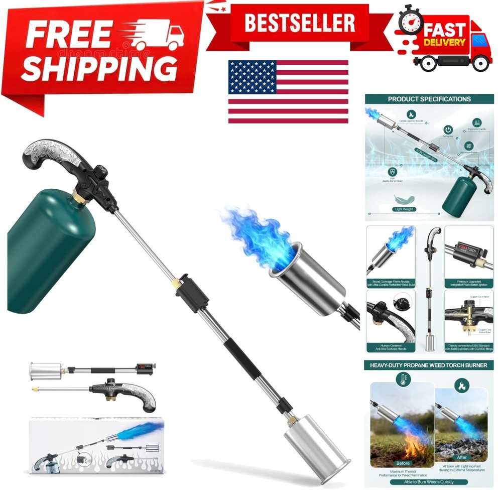 Propane Torch Weed Burner, Adjustable Flame Thrower with Detachable Handle, Blow