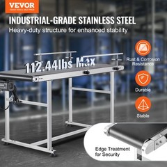VEVOR Belt Conveyor PVC Stainless Steel Belt Conveyor 59″x23.6″ Double Guardrail