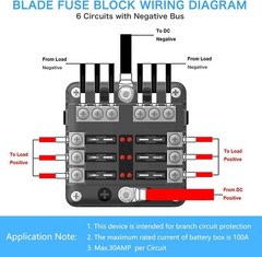 6 Way 12V Fuse Box 12Volt Blade Fuse Block, 6 Circuit W/Negative Bus Waterproof