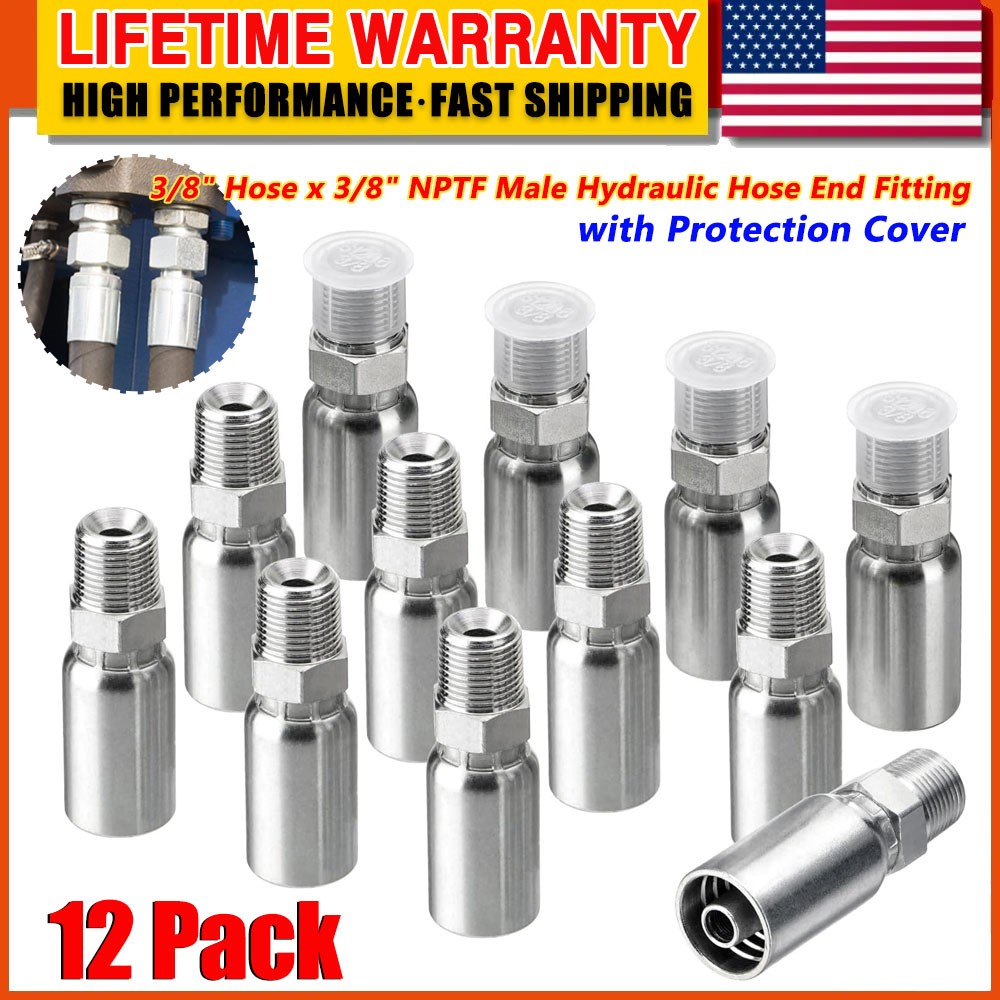 12 Pack Hydraulic Hose Fittings, 3/8″ I.D. Hose X 3/8″ NPTF Male with Protection