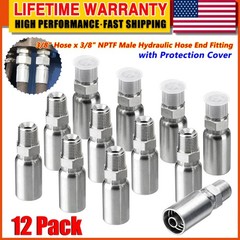 12 Pack Hydraulic Hose Fittings, 3/8″ I.D. Hose X 3/8″ NPTF Male with Protection