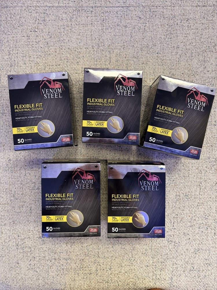 (5) 50-Pack Venom Steel Flexible Fit Industrial Latex Gloves (One Size Fits Most