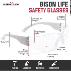 Crystal Clear Safety Glasses, ANSI Z87.1, Impact & Scratch Resistant Lens
