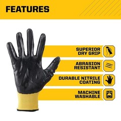 FIRM GRIP Work Gloves Men’s Large Nitrile Coated Machine Washable Yellow 10 Pack