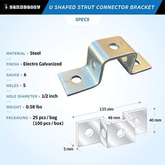 Sandbaggy Galvanized U Shaped Strut Connector Bracket – 5 Hole