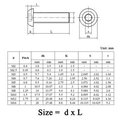 M3 M4 Allen Hex Socket Button Head Screws Bolts 3-50mm Grade 10.9 Steel DIN 7380