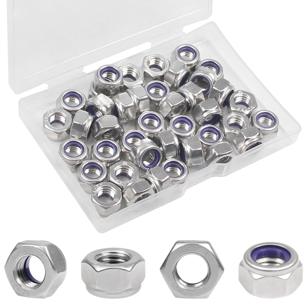 40PCS M8 Locknuts M8x1.25mm Nylon Insert Hex Lock Nuts 304 Stainless Steel Me