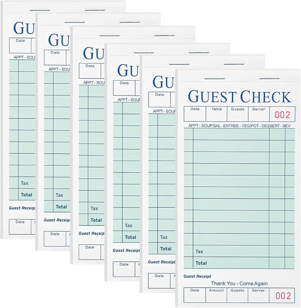 300 Guest Check Books 6 Pack Of 50, for Servers, Server Note Pads, Waitresses