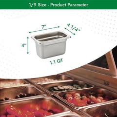6 PCS AntiJam Hotel Pan 1/9 Size 4 Inch Deep Stainless Steel Steam Table