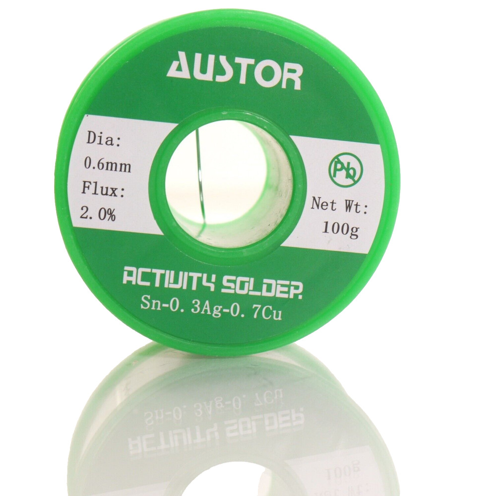 Astor 0.6mm Lead Free Solder Wire With Rosin Core, Sn 99% Ag 0.3% Cu 0.7%,100g
