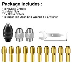 15PCS Drill Keyless Chuck Collet Kit 1/32″ to 1/8″ Shank for Dremel Rotary Tool