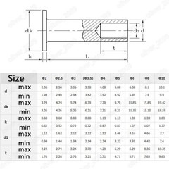 304 Stainless Steel Thin Flat Head Semi Tubular Rivets M2 M2.5 M3 M4 M5 M6