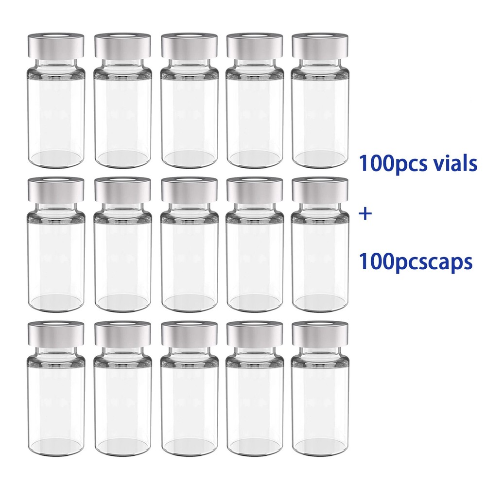 1000PCS 10ml Sample Vials+Aluminum Caps 20mm Crimp Top Clear Glass Bottle HPLC