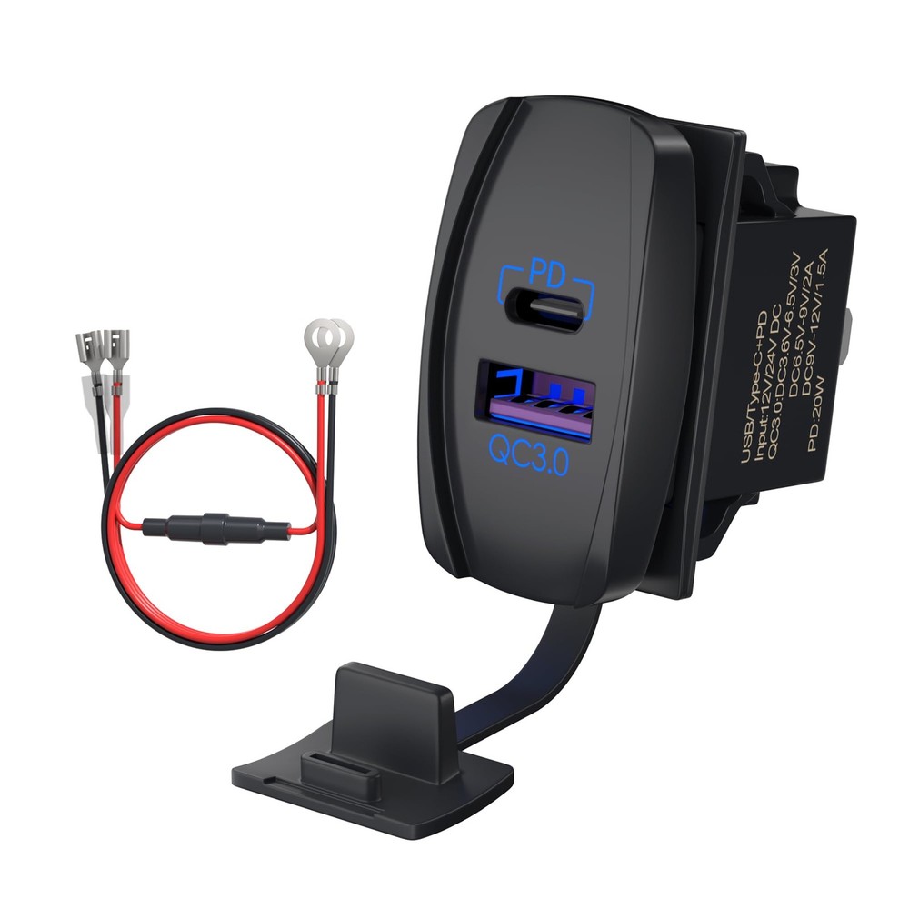 USB Rocker Switch 12V Waterproof USB C & QC 3.0 Dual Ports Outlet PD Charger …