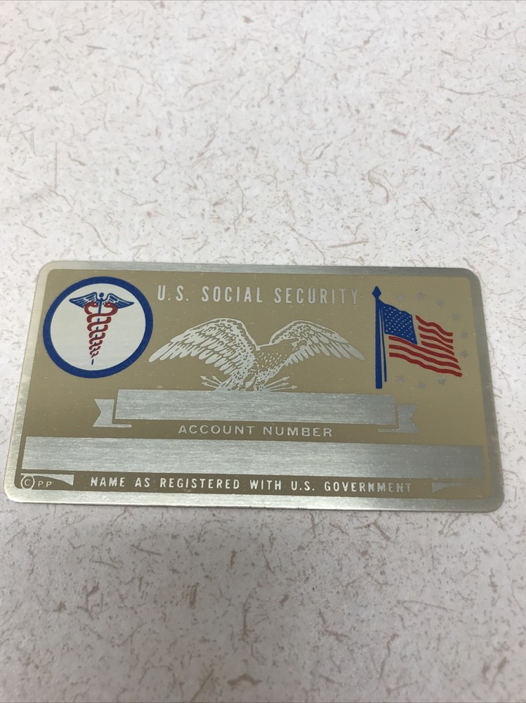 NEW Vintage SSN Social Security Card Metal USA Medical Symbol Dr. Nurse