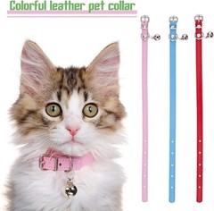 Weewooday 6 Pieces Leather Cat Collar with Bell Cute Pet Bright Color