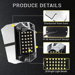 16 Pods Full Angle Pure White LED Rock Lights with Extension Wires, IP68 Wate…