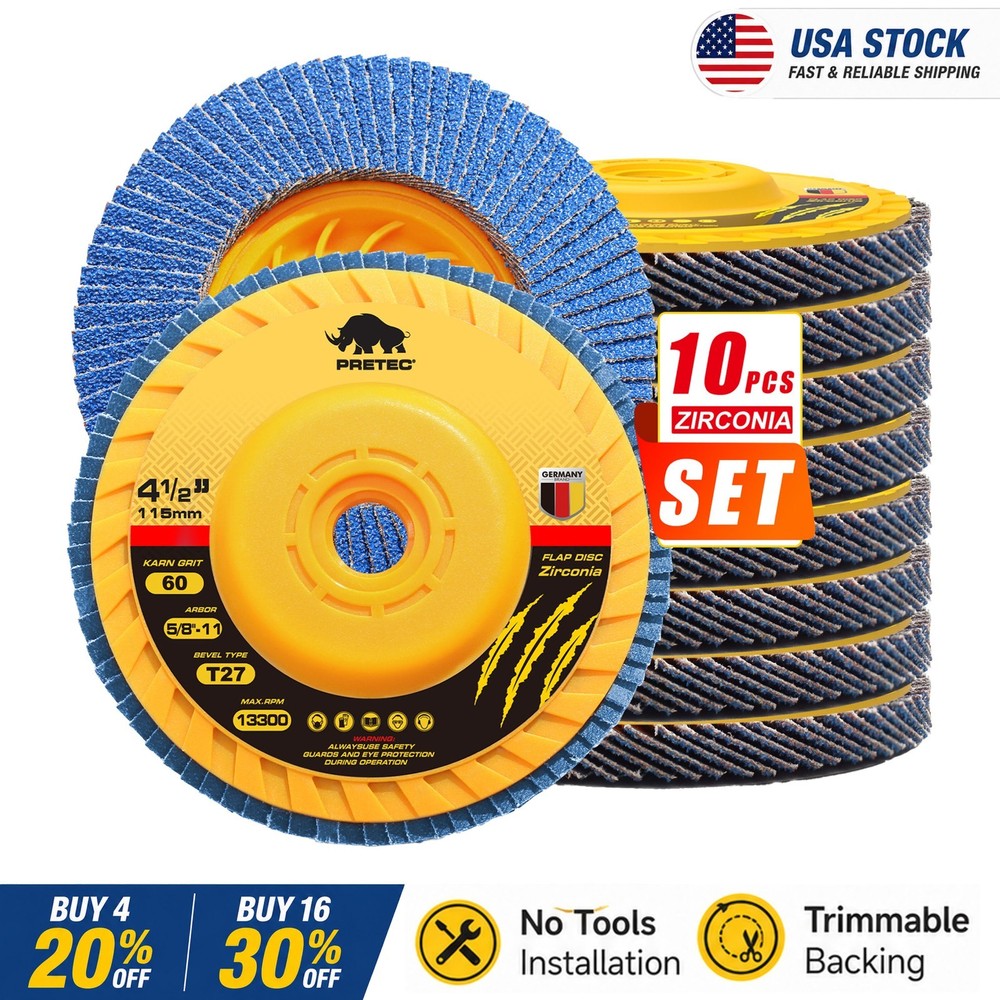 10 Pack 4-1/2″ x 5/8-11″ Zirconia Flap Discs 60 Grit Tool-Free for Angle Grinder