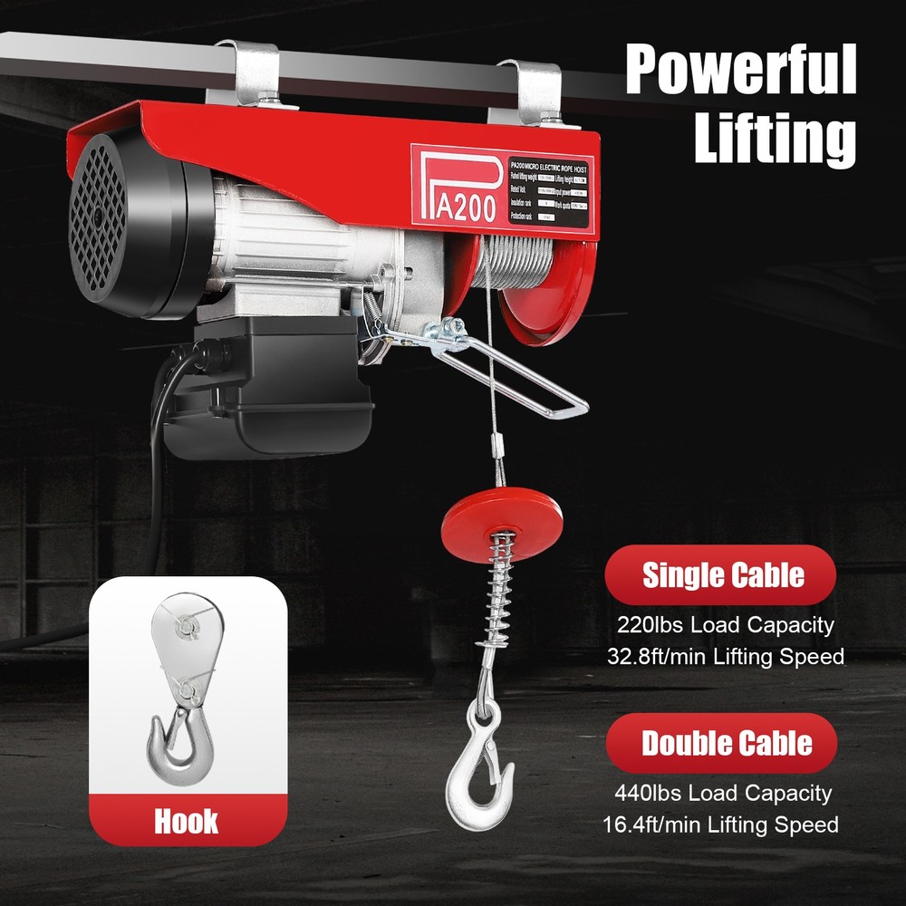 440LBS Electric Hoist Winch Engine Crane with Remote Control 110V