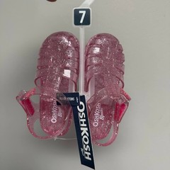 OshKosh Bgosh Toddler Girls Jelly Sandals Size 7 Pink Silver Glitter NWT