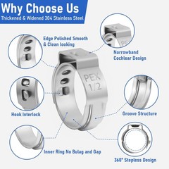 1/2 inch PEX Stainless Steel Clamp Cinch Rings Crimp Pinch Fitting 50 pcs