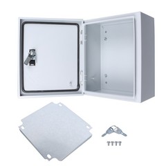 Industrial Steel Enclosure Box 12x10x6″ NEMA 4X IP56, Lockable w/Mount Plate