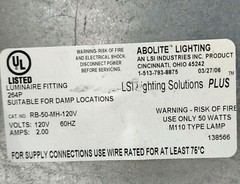 LSI LIGHTING SOLUTIONS ABOLITE HID Ballast RB-50-MH-120v / RB50MH120v Tested