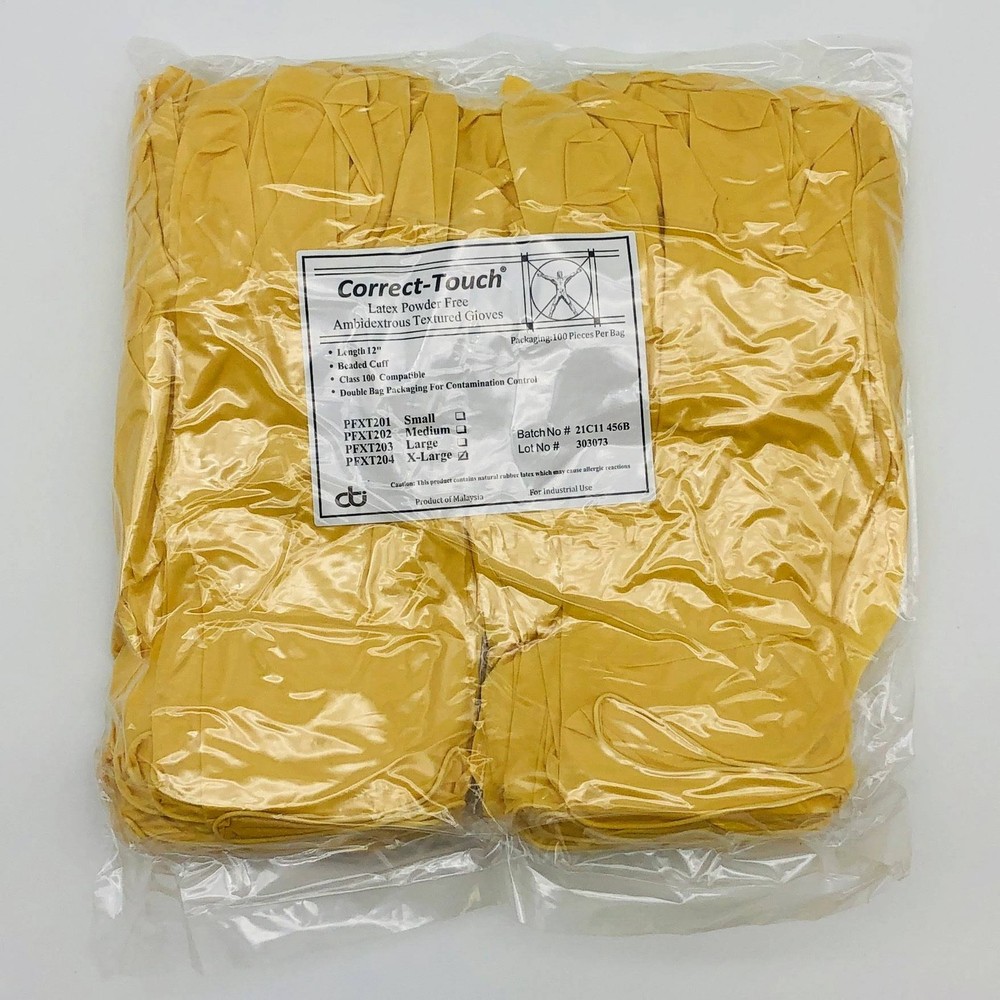 Correct-Touch PFXT204 Disposable Gloves XL Cleanroom 12″ Latex PF 100/Bag