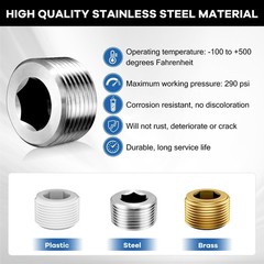 Corrosion-Resistant 304 Stainless Steel Hex Countersunk Pipe Plugs – 5 Pack