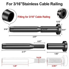 Black T316 Stainless Steel Swage Invisible Receiver End Fitting 3/16″ Cable rail