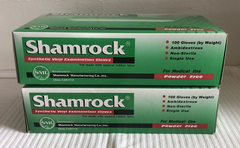 Shamrock Synthetic/Vinyl Powder Free Examination Gloves Large 2 Boxes of 100