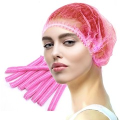 LA MIERE 100PCS Pink Disposable Non-Woven Hairnets, Bouffant Caps,