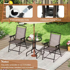 3-Piece Metal round Outdoor Bistro Furniture Set Patio Folding Chairs and Table