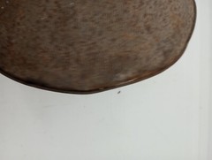 Vintage Metal MILK STRAINER 9.5″ top dia. 3.75″ tall Rusty Bent Top Rim