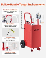 VEVOR 15 Gal Fuel Gas Caddy Portable Storage Tank with Manual Pump Wheels Red