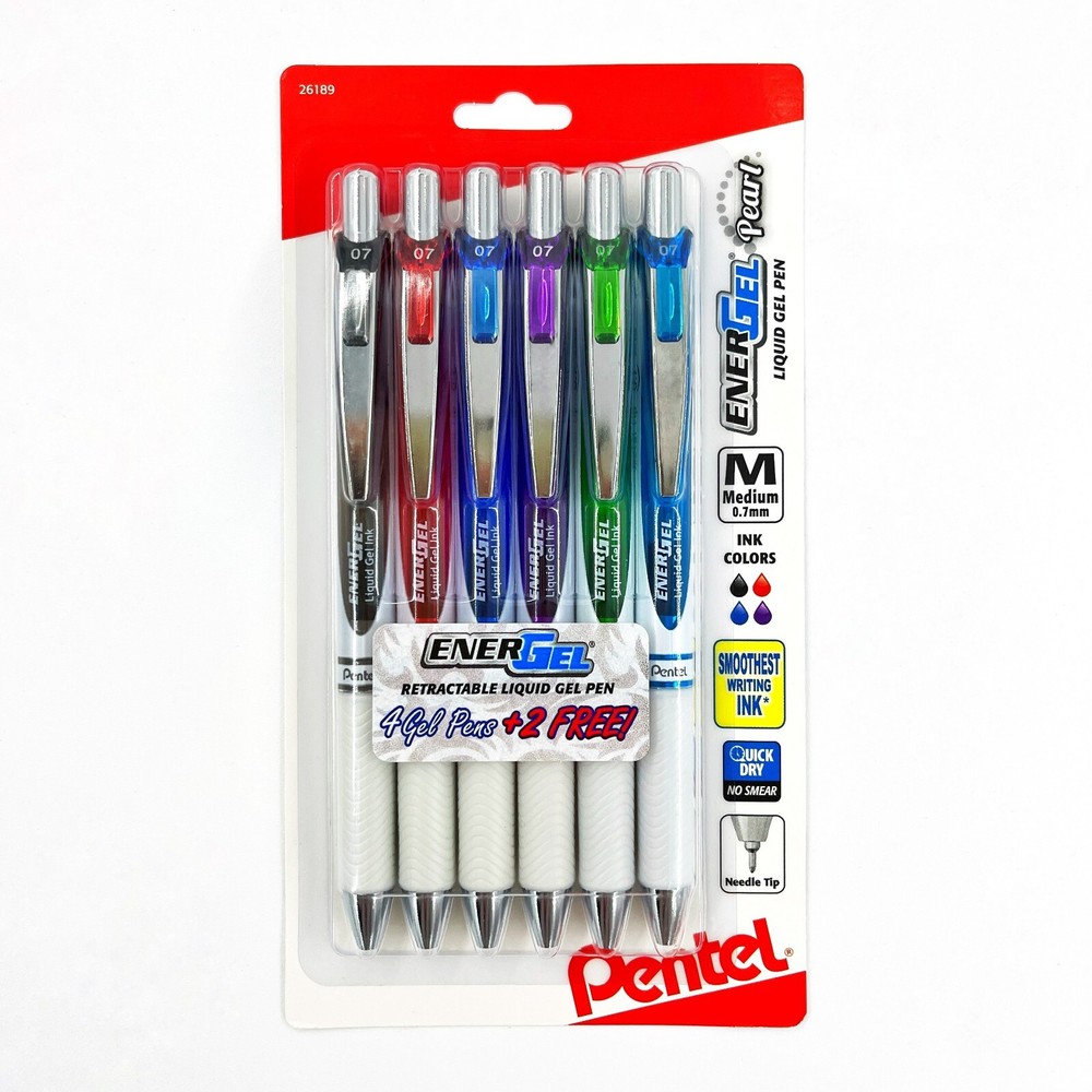 Pentel EnerGel Pearl Gel Pen, Needle Tip, (0.7mm), Pack of 4 with 2 Free Pens!!