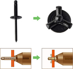 50Pcs 3/16 X 1 Large Head Tri-Fold Exploding Aluminum Pop Rivets (Black)