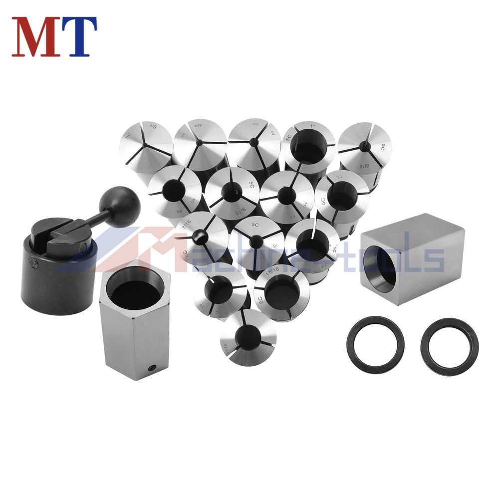 1/8-1 Inch 5C Fractional Collet Set 15 Pack with 5 Collet Blocks for Lathe