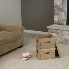 Small Classic Moving Box 5 Pack, Reinforced Handles, Tape-Free Assembly, Box wit