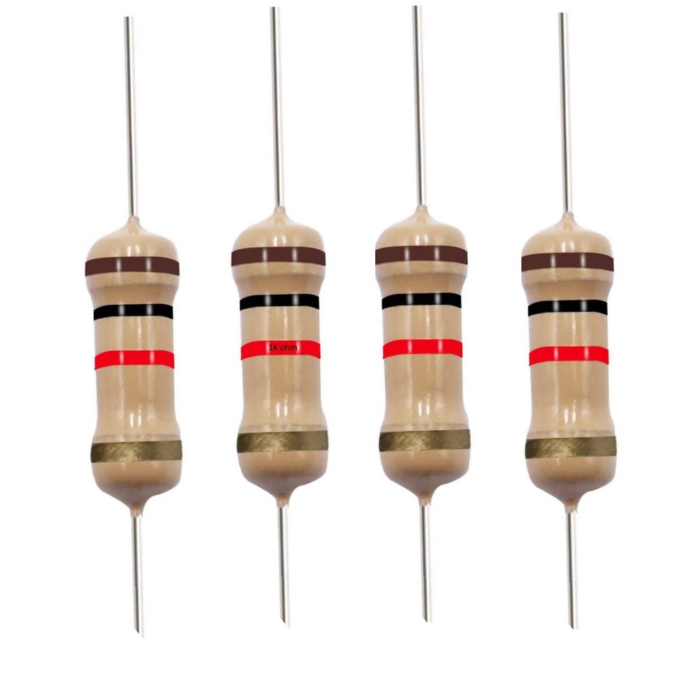 1K Ohm Carbon Film Single Fixed Resistor 1/4 W (0.25 Watts) 5% Tolerance, (1K R,