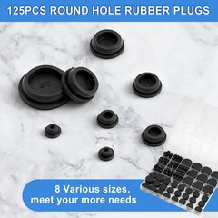 125 Pack Black Rubber Hole Plugs Assorted Sizes for Furniture and Car Panels
