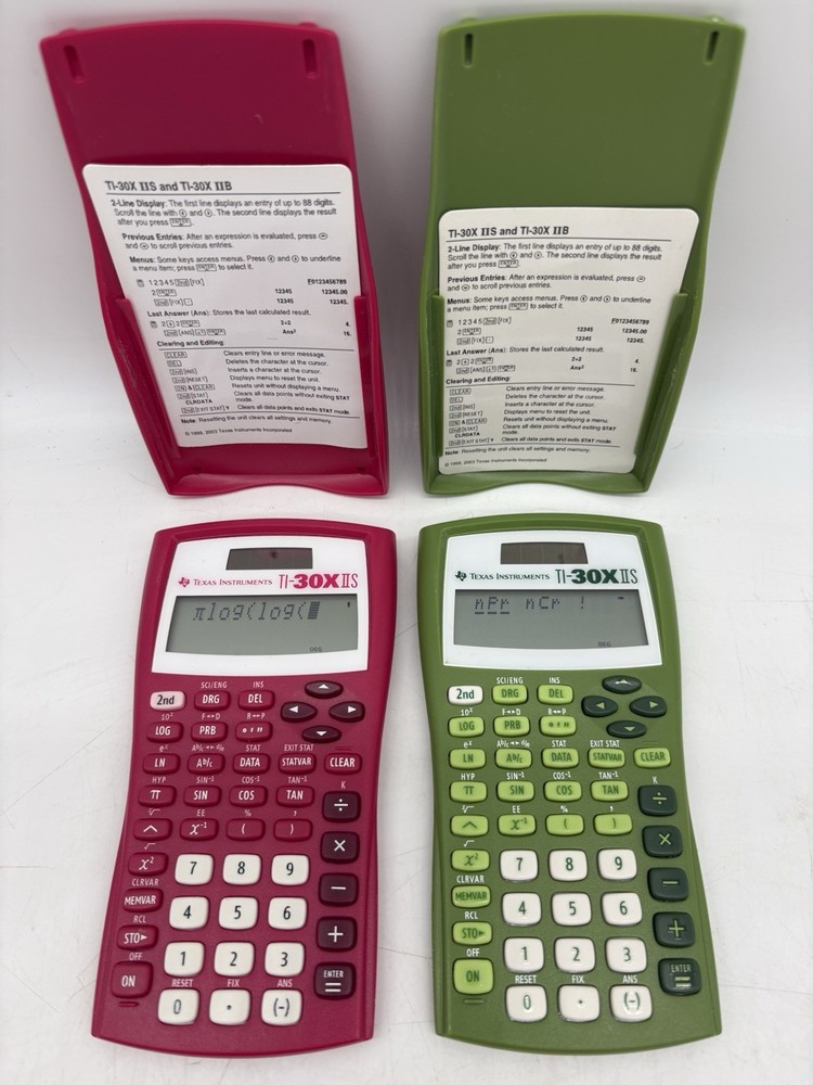 Lot of 2 Texas Instruments TI-30X IIS Scientific Calculators Pink & Green WORKS