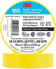 3M Temflex Multi-Purpose Vinyl Electrical Tape 165, Yellow, .75in x60 ft, 1 roll